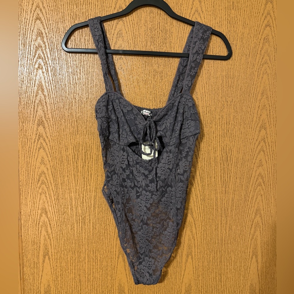 Free People Gray Lace Bodysuit